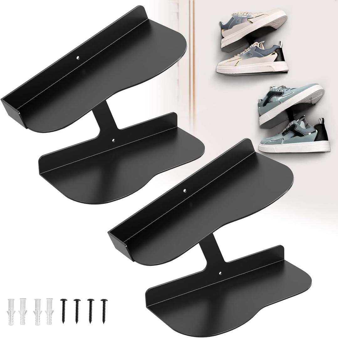 Floating Shoe Shelves Wall Mount, Sneaker Wall Display Shelf, Metals, Black H-Shape Design, Suitable for Use at Home and Collection Shops (2 Pcs)