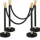 Red Carpet Ropes and Poles, Rope Safety Barriers with 5 ft Black Rope, Stainless Steel Barriers for Party, Museums, Wedding, Easy Connect Assembly, 4PCS