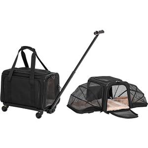 A4Pet Airline-Checked Pet Carrier with Wheels(Removable) & Retractable Handle - Soft Cat Carrier, Small Dog Carrier, Fits Under Airline Seats, 15lb Capacity, Pet Carrier for Cats/Small Dogs