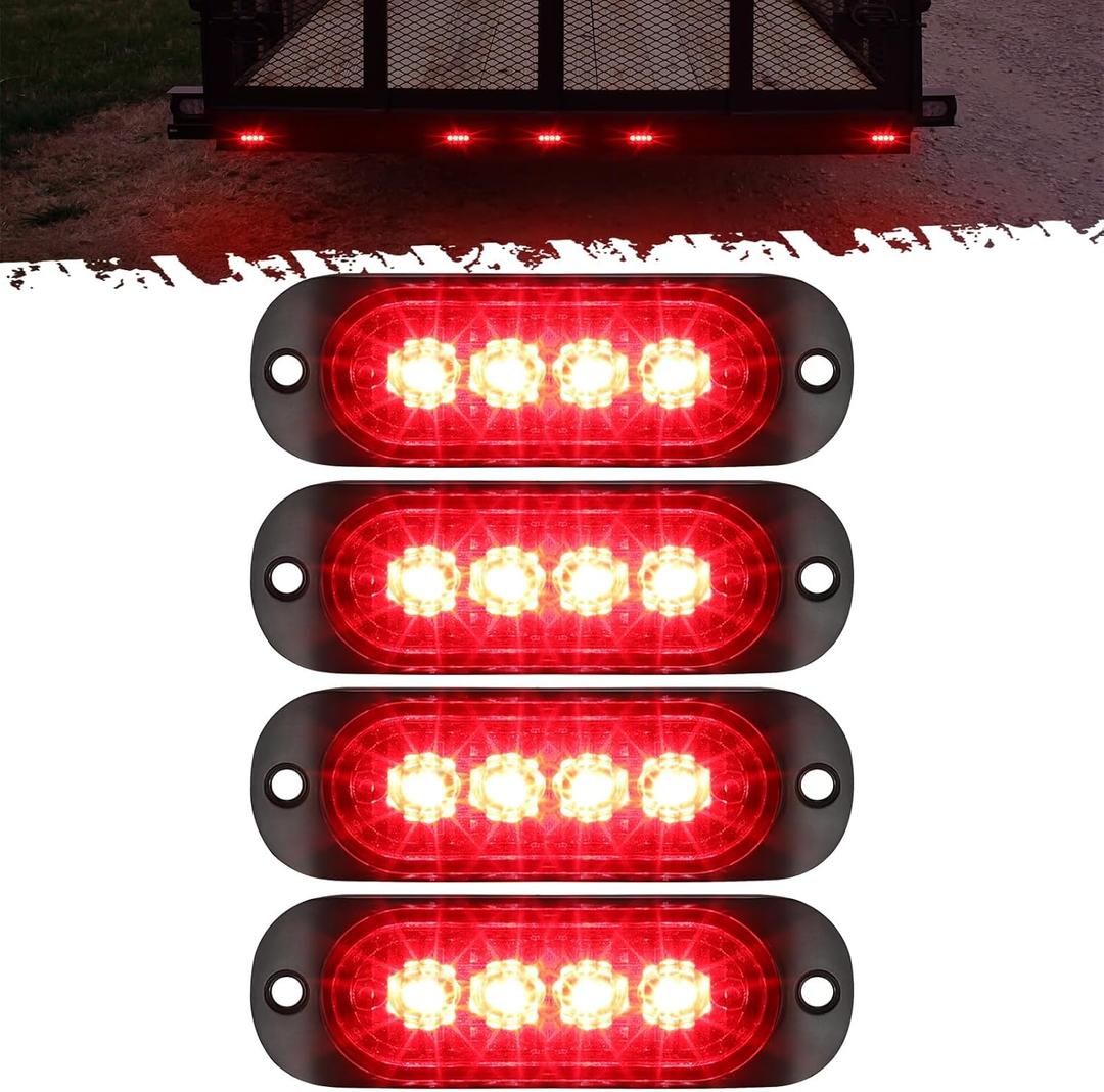 Partsam 4Pcs 3.4 inch Aluminum Housing Red LED Clearance Side Marker Lights, Surface Mount Marker Lights for Trailer Pickup Truck Tractor RV Motorcycle Golf Cart,IP67 Waterproof