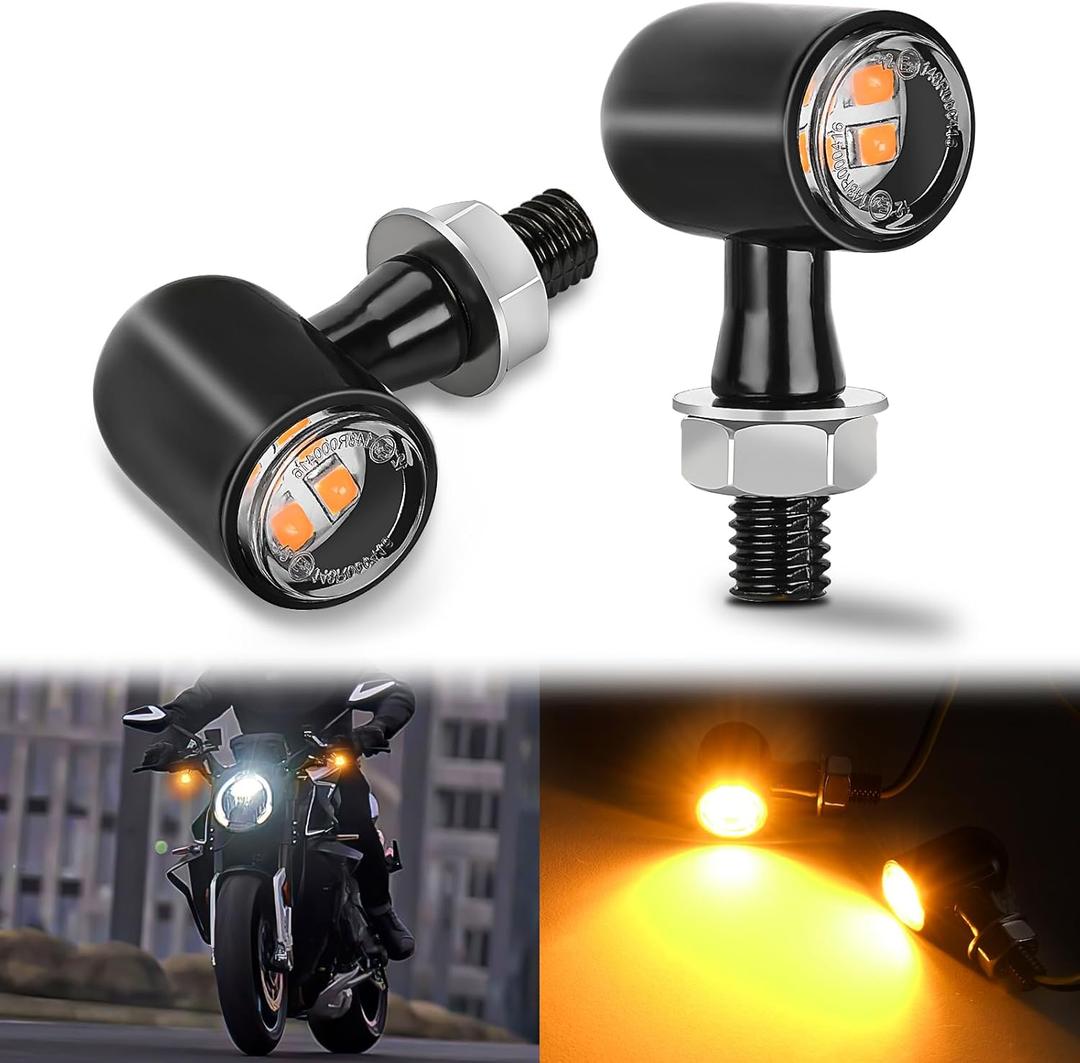 Nilight Motorcycle LED Turn Signals Front Indicator Light Yellow Beam Mini Size Blinkers Compatible with Harley Honda Kawasaki Suzuki Triumph Yamaha Cruiser