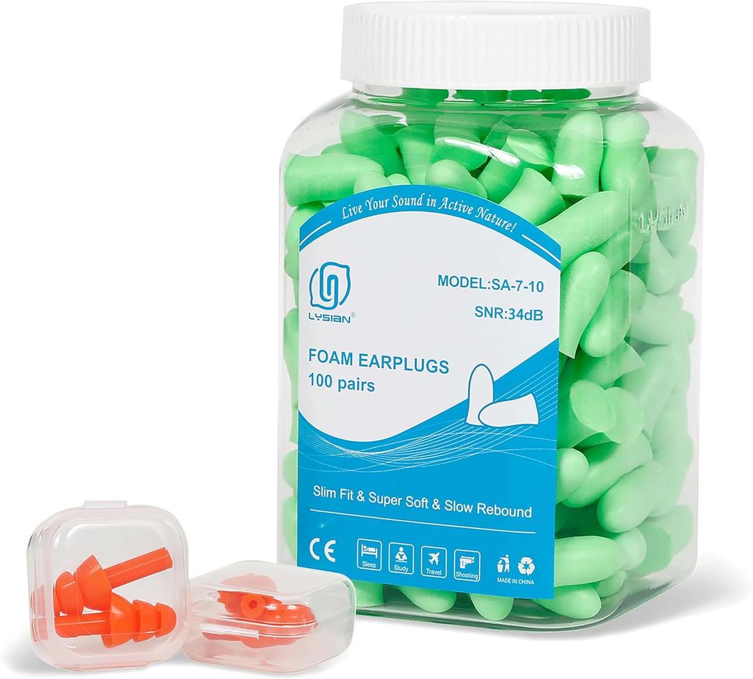 LYSIAN 100 Pairs Slim Foam Ear Plugs for Small Ear Canals Women, 35dB SNR Noise Canceling Sound Blocking Reduction Earplugs for Sleeping, Snoring, Work, Shooting, Studying, Loud Noise (Aqua)