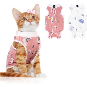 2 PCS Cat Recovery Suit Female Cat Onesie for Cats After Surgery Spay Abdominal Wounds, Kitten Surgery Recovery Suit Female Breathable E-Collar Alternative Kitten Onesie Anti Licking Medium