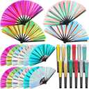 12 Pcs Large Holographic Folding Hand Fan Foldable Iridescent Clack Rave Fan Bulk for Craft Holding Laser Outfits Women Men Outfit Club Line Dancing, 6 Colors (Novelty Color)