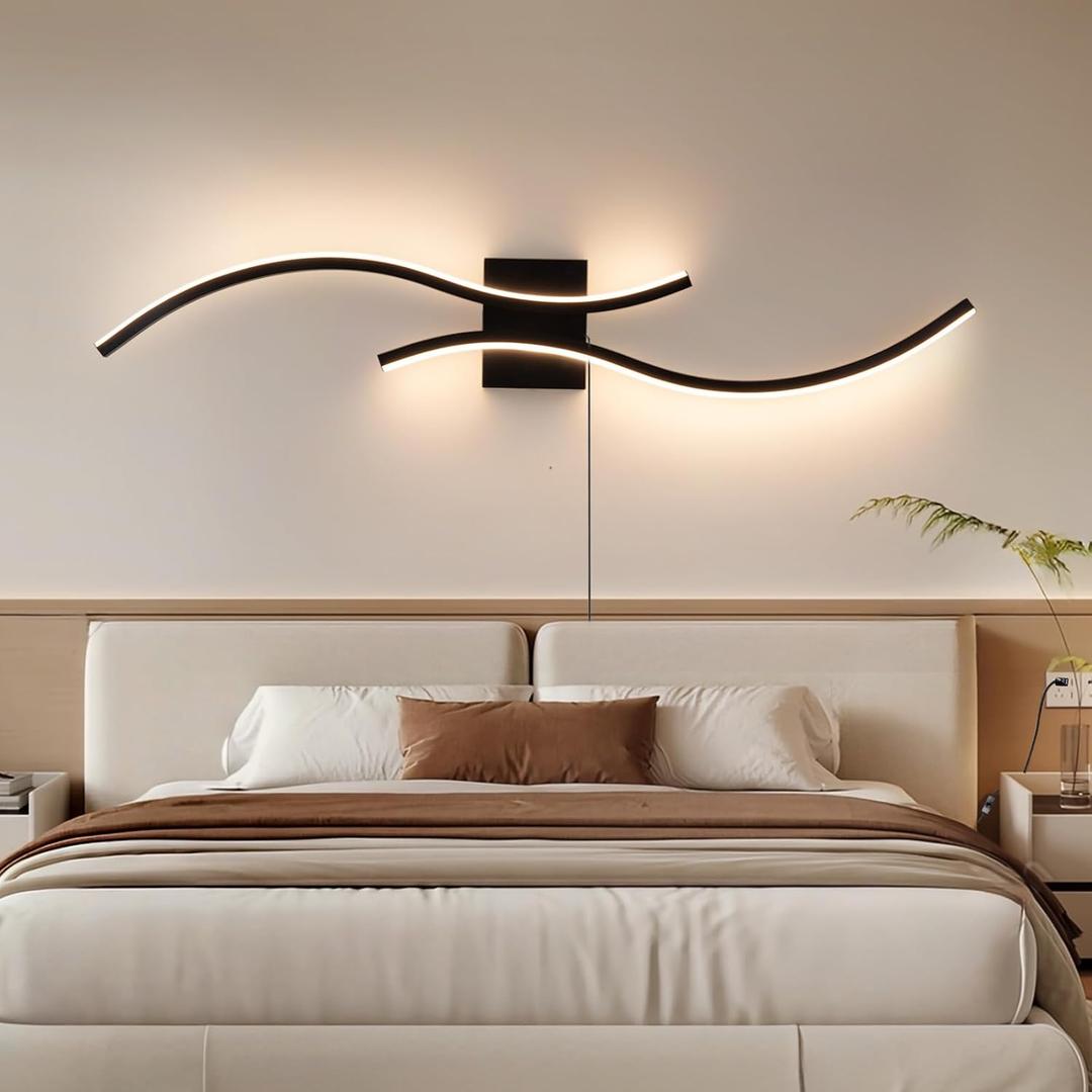 Modern Plug in Wall Sconce 39" Black LED Wall Light, 3000K