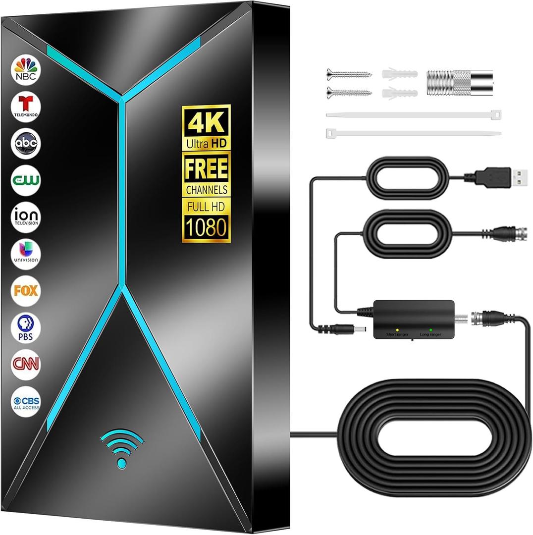 2026 Upgraded TV Antenna Indoor Outdoor, 3200+ Miles Long Range HDTV Antenna with Amplifier Signal Booster, 26FT Coaxial Cable for Local Channels 4K 8K 1080p,Digital Reception for Smart & Older TVs