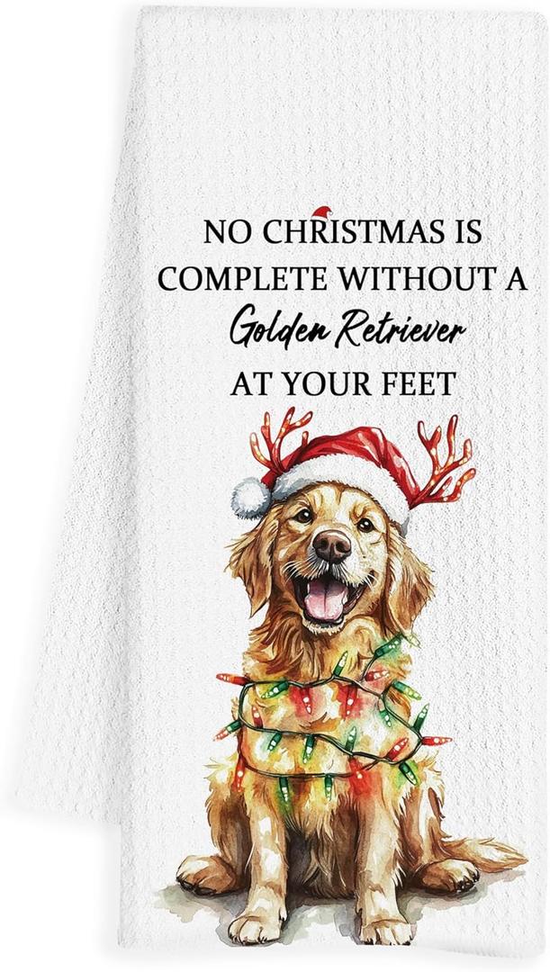 Funny Christmas Golden Retriever Kitchen Towels, Golden Retriever Gifts for Women, Dog Mom Lovers Owner Gifts Dish Hand Tea Towels, Christmas Dog Kitchen Bathroom Decor, 16x24 Inch