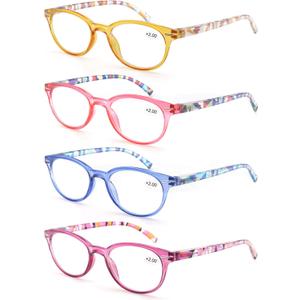 MODFANS Reading Glasses Women 4 Pack Fashion Ladies Readers 1.5 Strength,Women's for Reading Comfort Spring Hinge Arm Eyeglasses-Lightweightest Round Frame Look Stylish to Wear,Come with Pouch