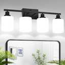 4-Light Bathroom Light Fixtures, Vanity Light with Milky White Shades, Matte Black Bathroom Light Fixtures Over Mirror, Modern Bathroom Wall Lamp for Mirror Living Room Cabinet Bedroom