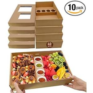 ganfaner Large Cardboard Pastry Boxes with Lids Bulk Pack, Travel Charcuterie Board 40 PK, Disposable Catering Platterbox for 5-8 People, Sturdy Takeout Containers for Picnic Box To-Go 15"x10"x3.5"