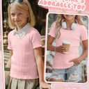 Girls' Short Sleeve T Shirt Kids Ribbed Scoop Neck Tops Lettuce Trim Cute Shirts Casual Fitted Tee for 5-14 Years (Pink)