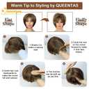 QUEENTAS Short Hair Wigs for Women Brown Bob with Bangs Pixie Cut Wig Synthetic Hair Wigs Daily Use or Cosplay (Dark Brown Highlingt Blonde)