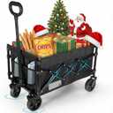 cjc 220 LBS (100KG) Collapsible Folding Wagon Cart, Heavy-Duty Wagons Carts Foldable with 360 All Terrain Wheels, 80L Outdoor Utility Collapsible Wagon Cart for Camping Grocery Beach Garden