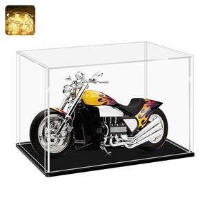 LANSCOERY Acrylic Display Case, 12x10x10 in, Upgraded Thickened UV-Resistant Showcase, 98% Clarity Dustproof Box with Glossy Black Base for Action Figures, LEGO & Models, Includes Scraper & LED Light