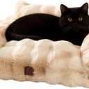 Cat Bed for Indoor Cats Dog Couch Cat Couch Bed Washable Dog Beds for Small Dogs & Cats with Removable Cover, Fluffy Pets Couch with Non-Slip Bottom 24"X18"X10"Beige