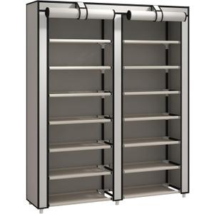 JIUYOTREE Double Row Shoe Rack Storage Organizer with Big Capacity,7-Tier Shoe Cabinet,Shelf,Closet with Nonwoven Fabric Cover for 28 Pairs of Shoes,Grey