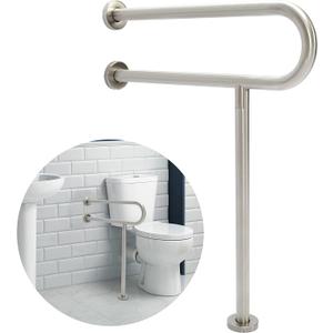 HECASA 24 Inch Handicap Grab Bars Rails 304 Stainless Steel Toilet Handrail Bathroom Safety Bar Wall Mount Floor Support Assist Bar for Disabled Elderly Mounted Bath Grips