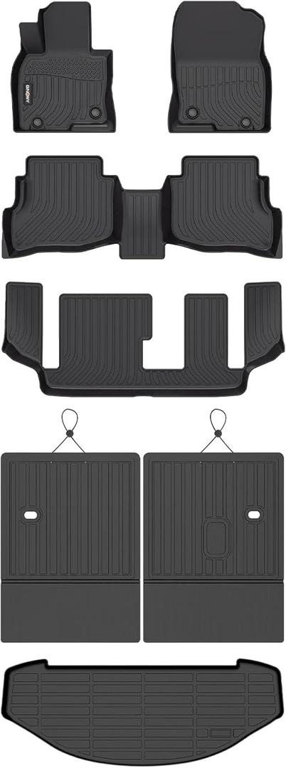 GINOWY-Floor Mats & Cargo Liner Set for Mazda CX9 2016-2023, 7 Passenger, Bench Seat, All Weather Mats Cargo Trunk Mat Waterproof Car Mats for Mazda CX-9 Accessories Custom Fit