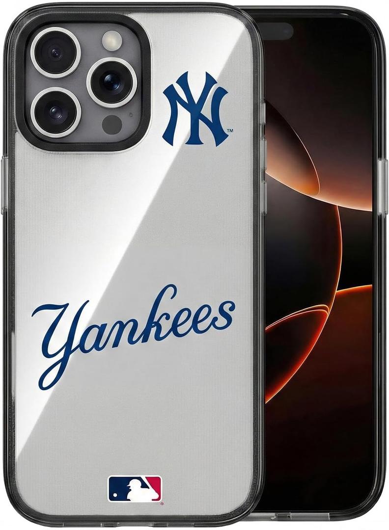 MLB New York Yankees iPhone Case - Clear Back Panel with Team Logo, Rugged Drop Protection for iPhone 15 Pro Max, NY Yankees (Yks)