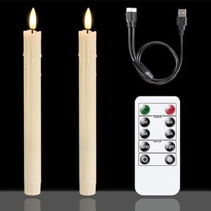 Zevanor Rechargeable Flameless Timer Remote Taper Candles, 2pcs 0.86" x10" LED Flickering Dripping Wax Window Tall Fake Ivory Plastic Candlesticks