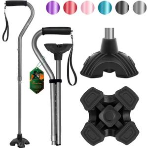 BeneCane Walking Cane Adjustable Cane with Offset Soft Cushioned Handle for Men & Women Lightweight Comfortable Extra Stability Base Mobility Aid for Men Women and Seniors (Gray)