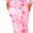 PRETTYGARDEN Women's Bodycon Maxi Dress Fall Spring Fashion Long Sleeve Floral Print Tight Fitted Party Club Ruched Dresses (Pink Red Floral,X-Small)