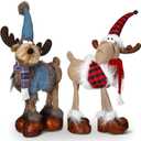 Meooeck 2 Pcs Christmas Reindeer Decoration Plush Stuffed Xmas Deer Holiday Decoration Handmade Swedish Christmas Table Decor Ornament Elk Figurines for Home Indoor Fall Winter Party(Cute Style)