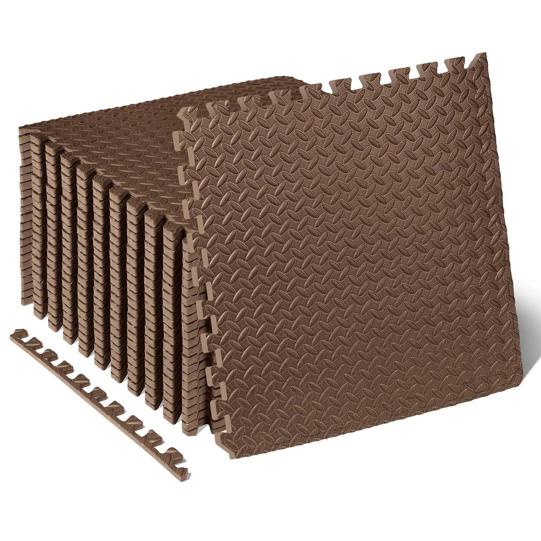 ProsourceFit Exercise Puzzle Mat 1/2-inch, EVA Interlocking Foam Floor Tiles for Home Gym, Workout Equipment, Kids Play Areas, Brown, 96 Sq Ft - 24 Tiles