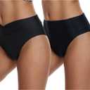 SEAFORM Women Swimsuit Bikini Bottoms String Adjustable Side Tie Bikini Bottoms 2 Pack High and Low Bikini Bottom for Women (Black)