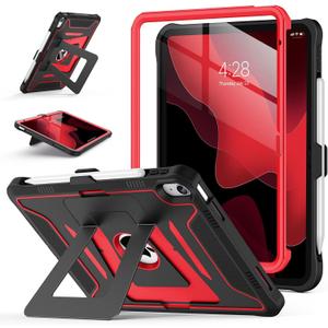 Soke Case for iPad (A16) 11th Generation 11-Inch 2025 /10th Generation 10.9-Inch 2022, with Screen Protector and Multi-Angle Kickstand, Rugged Full Body Heavy Duty Protective Cover - Black Red