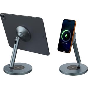 Nillkin Magnetic iPad Stand for Desk, MagSafe Wireless iPhone Charger Stand, 360 Rotating Base, Adjustable Aluminum Tablet Holder for Work, Office, Home, Kitchen Use