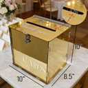 Metallic Gold Mirror Acrylic Wedding Card Box with Slot & Lock, Classy Wedding Card Boxes for Reception, Large Money Gift Cards Box for Party Engagement Birthday Graduation Table Decor