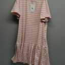 Alaster Queen Women’s Summer T Shirt Pleated Dress 2025 Short Sleeve Casual Pink Stripe Swing Tunic Dress with Pockets, XL