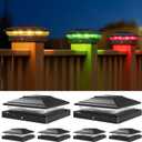 APONUO Solar Post Cap Lights Color Changing 6 Pack - RGB 8 Solid & Gradient Colors, IP65 Waterproof, for 4x4 5x5 6x6 Wood Vinyl Fences, Deck, Patio, Yard (Black)