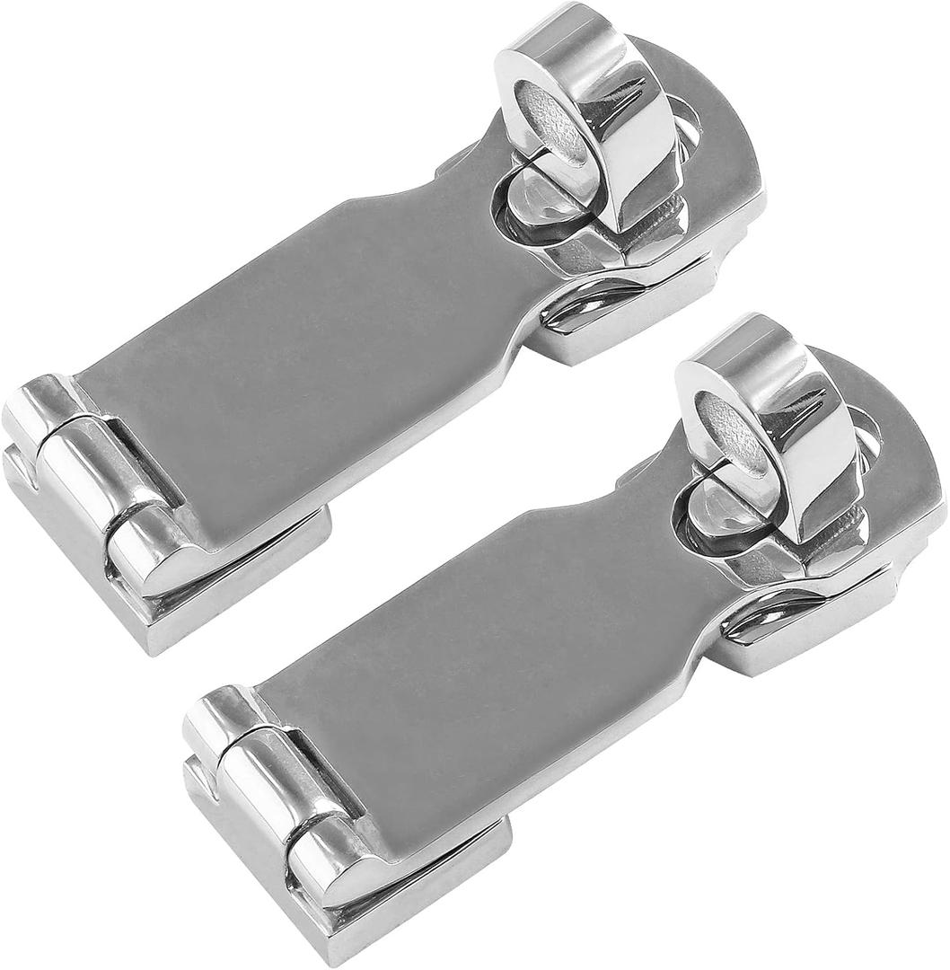 2Pcs Marine Grade 316 Stainless Steel Door Hasps, 3 Inch Heavy Duty Swivel Safety Hasp with Turning Padlock Eye Mount