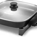 Elite Gourmet 12"x12"x2.15” Ceralast™ PFAS Free Ceramic Electric Skillet, Dishwasher Safe, Rapid Heat Up, 1200W, Dark Grey