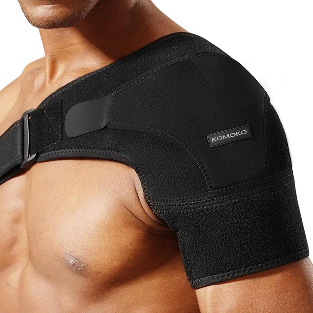 Komoko Shoulder Brace, Rotator Cuff Support Brace and Arm Sling for Pain Relief, Shoulder Compression Sleeve for Preventing Strains and Dislocation, Adjustable Fits Left and Right Arm, Men & Women (Black)