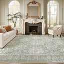 Soalmost 9x12 Area Rugs for Living Room, Non Slip Machine Washable Vintage Rugs, Low Pile Lightweight Large Rug for Bedroom, Dining Room, Home Office Green/Brown