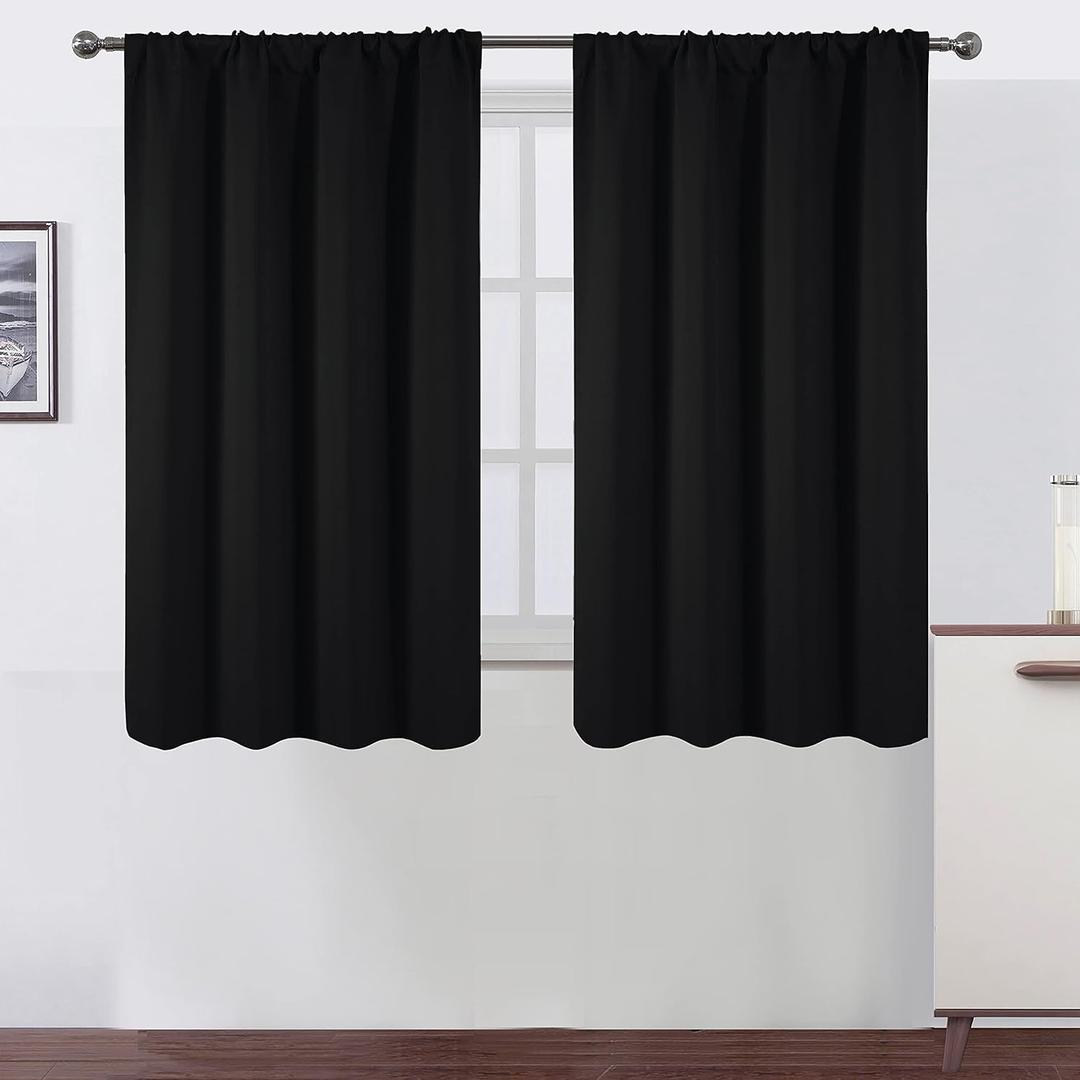 Satin Black Curtain,Size 42 x 46, 2 Pack