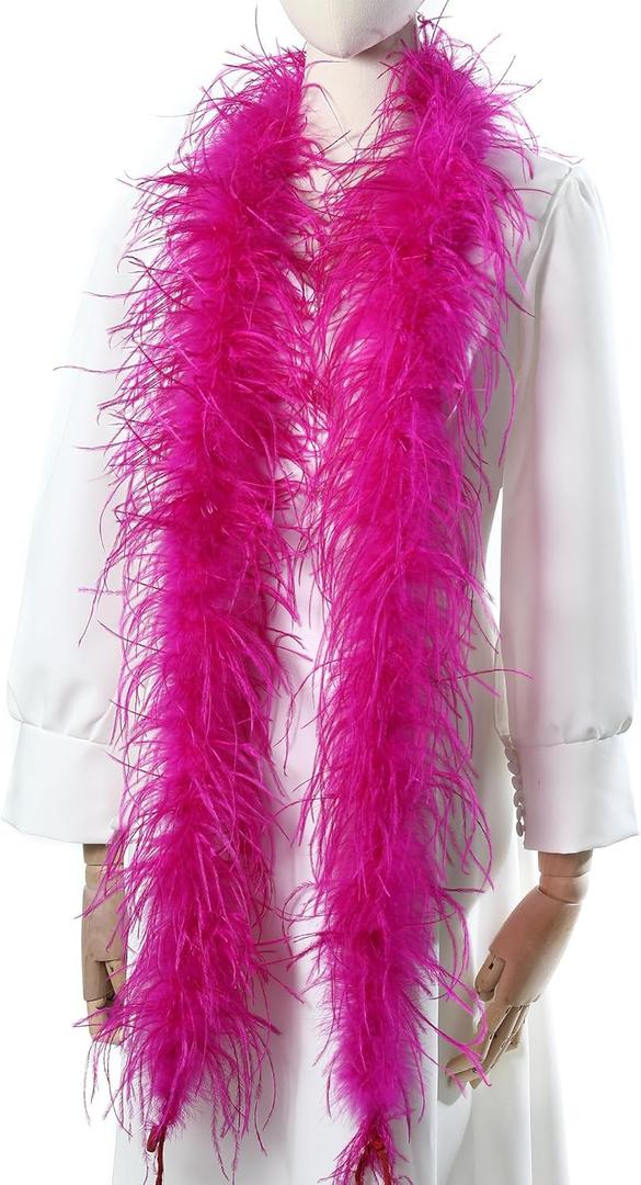 Soarer Fuchsia Ostrich Feather Boas  2yards 3ply Long Boas for Party, DIY Production, Clothing Decoration(Hot Pink)