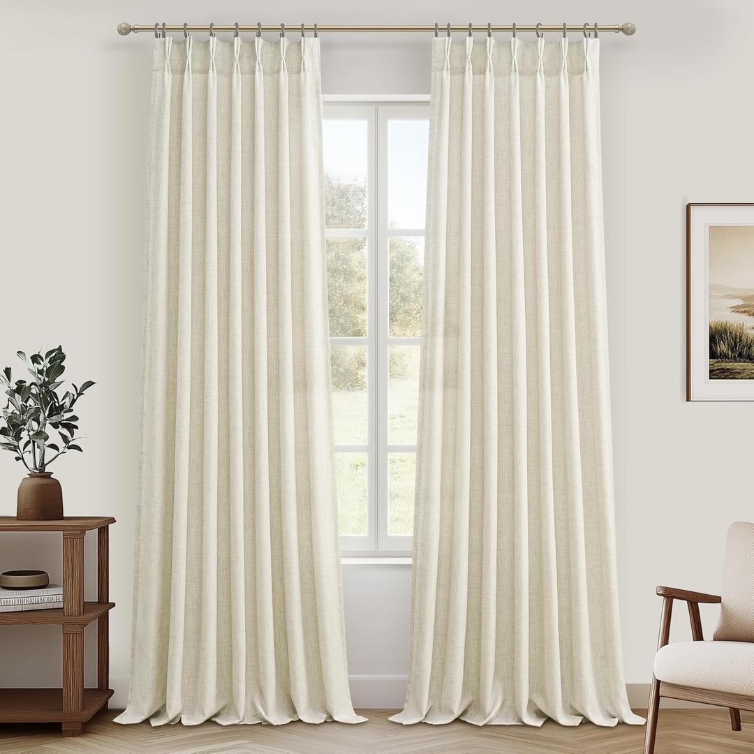 Pleated Extra Long 132 Inch Cream Curtains for Living Room 2 Panels Set, Memory Trained Thick Linen Sheer Floor to Ceiling Drapes for Sliding Doors Light Filtering Luxury Windows Curtain 11FT Length,  Cream, 40"W x 132"L( Pack of 2)