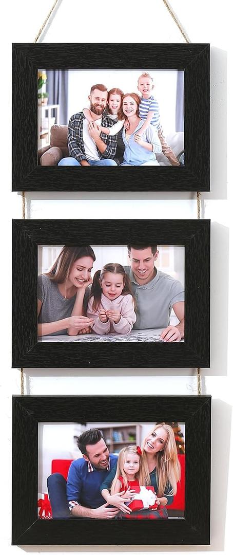 4x6 Wall Hanging Picture Frames, Black 3 Opening Collage Photo Frames.