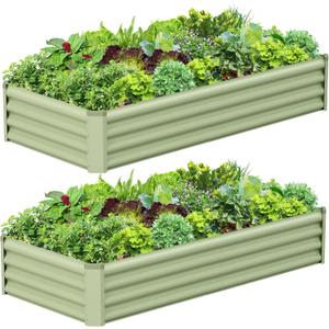 2PCS 6x3x1FT Galvanized Raised Garden Bed, Galvanized Planter Raised Garden Boxes Outdoor, Large Metal Raised Garden Beds for Vegetables-Green