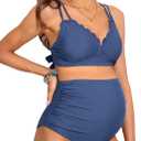 Charmo Maternity Bikini High Waist Swimsuit Women Scallop Trim Pregnancy Bathing Suit Two Piece Swimwear Blue Gray S