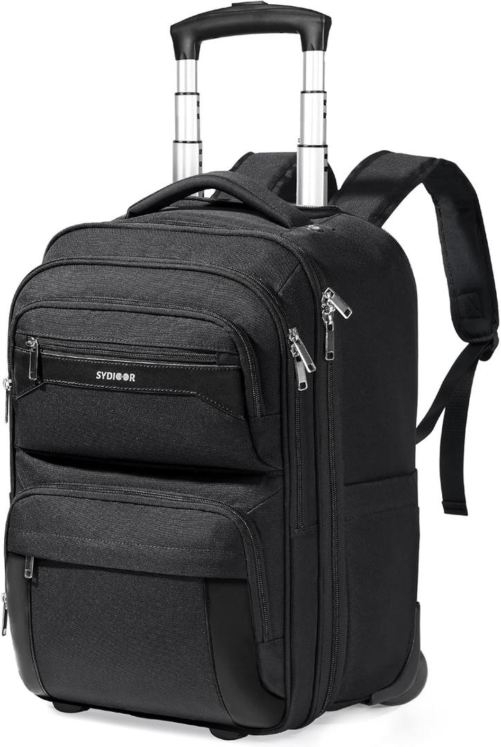Rolling Backpack, 17.7inch Rolling Backpack With Wheels for Adults, Roller Carry On Luggage Wheeled Backpack, Rolling Laptop Backpack for Men Women to Travel Business, Black