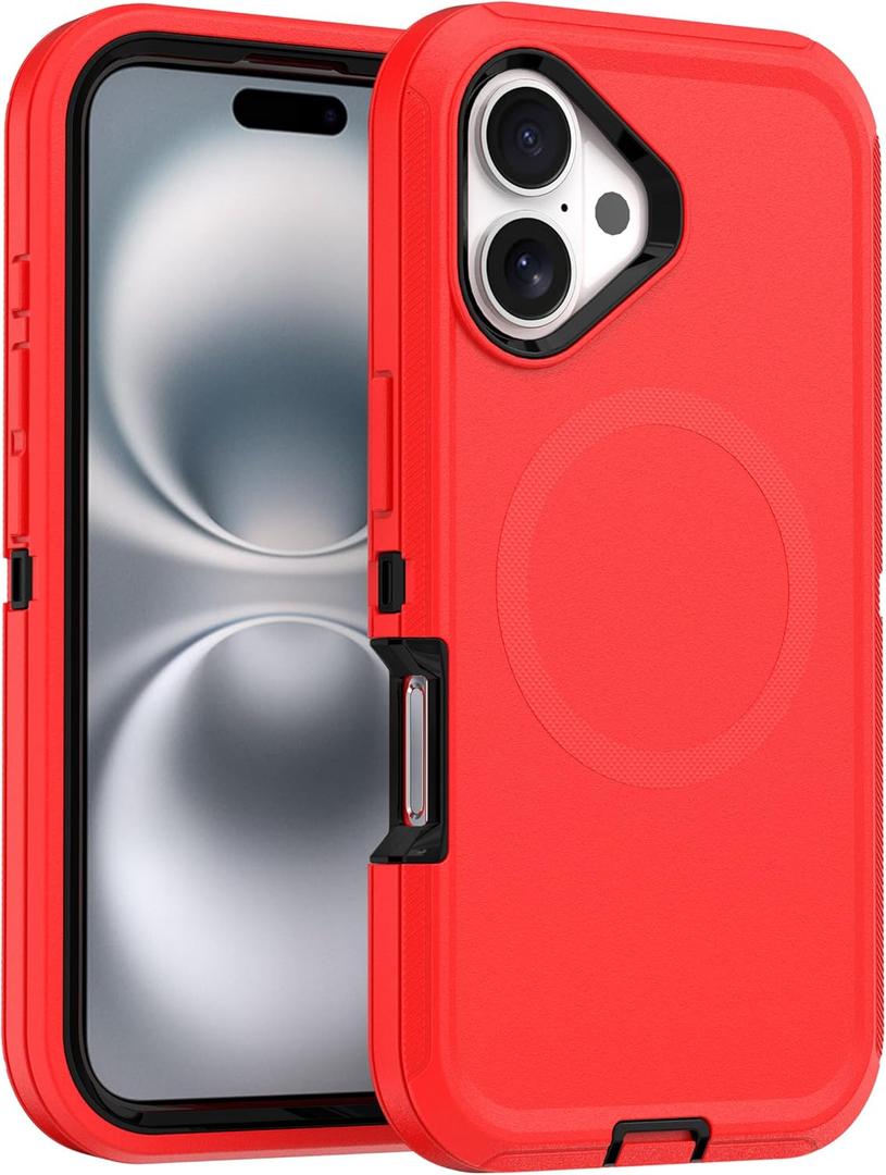 Magnetic Case for iPhone 16 - [Compatible with MagSafe] [Military-Grade Protective] -Heavy Duty Magnetic Phone Case for iPhone 16 Case 6.1 Inch - Red