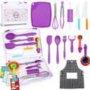 Kids Cooking Sets Real, Kids Cooking and Baking Set with Storage Case Kid Safe Knives Cutting Board Apron Cookbook Toddler Cooking Utensils, Montessori Kitchen Tools, Birthday Gifts for Girls Boys