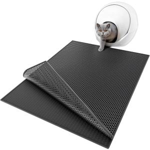 ESTHELLO Cat Litter Mat Large, Cat Litter Trapping Mat, Honeycomb Double Layer Design, Easy to Clean,Washable (36 x 30 Black)