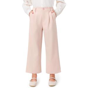 Haloumoning Girls Uniform Pants Kids High Waisted Wide Leg Dress Pants Casual Trousers with Pockets 5-14 Years (9-10 Years, Pink)