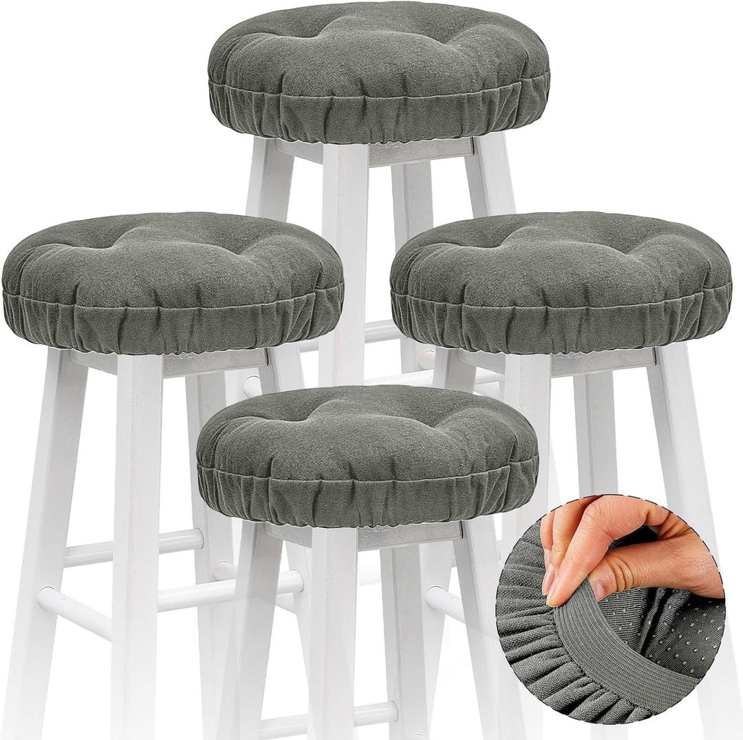 Marsui 4 Pieces Soft Stool Covers Round Bar Stool Cushions with Elastic Band Padded Seat Covers Nonslip Round Seat Cushions for Chairs Slipcovers(14.2 Inch,Dark Gray)